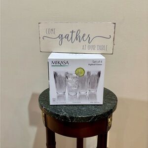 Mikasa Parkside Clear Highball Glasses Set of 4 with Come Gather at our Table